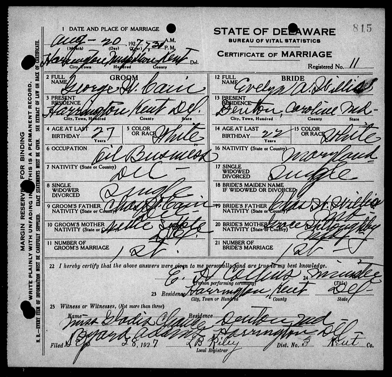 Cain-George_Willis-Evelyn(1927)-marriagecertificate