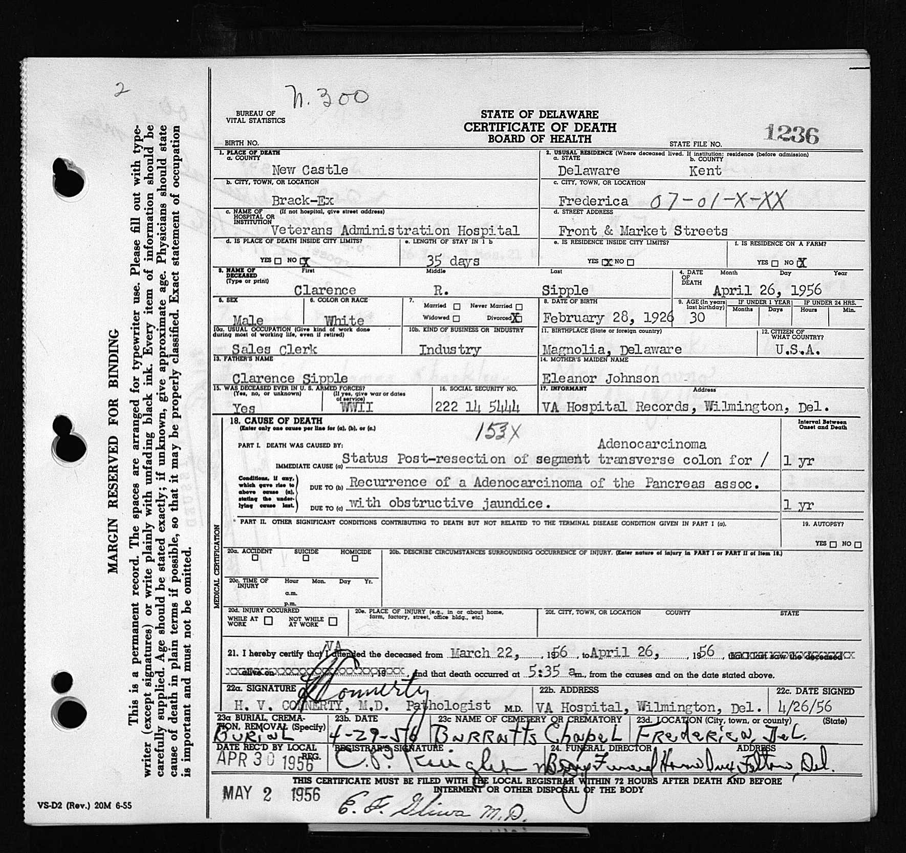 Sipple_Clarence-R(1926-1956)-deathcertificate